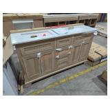 Double Sink Vanity, 60" Light Brown Cabinet