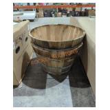 2 Large Acacia Wood Barrel Planters