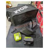 Ryobi 40V 6Ah Battery, Charger, And Mower Bag