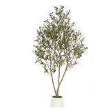 7 ft Artificial Olive Tree in White Pot