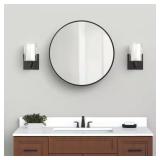 Round Matte Black Cabinet with Mirror 23.6in