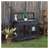 Dark Grey Potting Bench with Sink & Drawer
