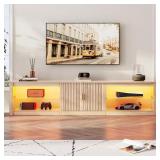 Fluted Wood TV Stand with Cabinet