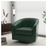 Green PU Leather Swivel Chair w/ Wood Base