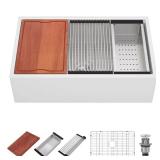 Dcolora 33" White Farmhouse Sink, Apron Front