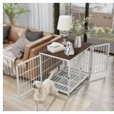 Pure & Easy White 38" Dog Crate (Black Bars) Feed
