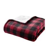 Plush Red Buffalo Check Sherpa Throw Blanket