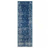 Evoke Navy/Ivory Distressed Floral Runner Rug