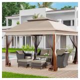 Beige Steel Pop-Up Gazebo 11x11 with Netting