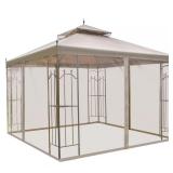 Brown Outdoor Patio Gazebo with Mesh Curtains