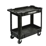 2-Tier Plastic Service Cart, 4-Wheeled, Black
