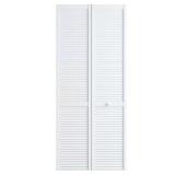 30 in. x 80 in. Louver Pine White Bi-fold Door