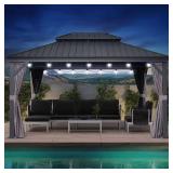 Gray Patio Gazebo 12x14ft Aluminum Frame