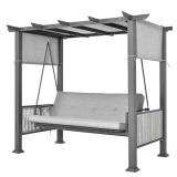 3-Person Gray Metal Patio Swing with Cushion