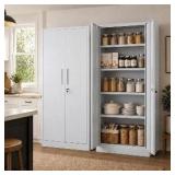 IKIMI 71" Metal Cabinet, 4 Shelves, Lock White