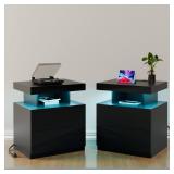Black 2-Drawer 19.7" Nightstand Set