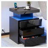 Modern Black 3-Drawer Nightstand with USB-C