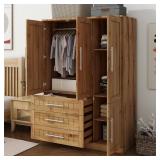 Natural 47.2 in. 4-Door Wardrobe Armoire