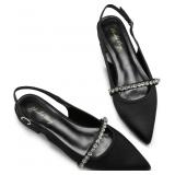 Elisabet Tang Slingback Flats with Rhinestones