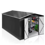 Outdoor Metal Shed with Lockable Doors, Black