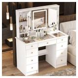 White Makeup Vanity Desk: 9 Drawers