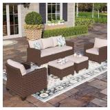 PHI VILLA Brown Rattan 7-Piece Outdoor Set