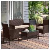 Rattan Patio Furniture Set (4-Piece) Brown