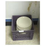 Set of White Ceramic Plates in Dairy Crate