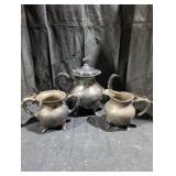 Vintage Three-Piece Tea Set w/ Detailed Engravings