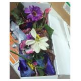 Craft Box with Artificial Flowers and Twig Wreath