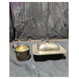 White Metal Covered Dish and Cup Set