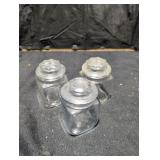 Set of Three Small Glass Lidded Jars
