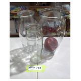 Set of Three Clear Glass Vases
