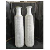 Pair of Large Patterned White Floor Vases