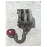 Vintage Wooden Double Pulley Block with Hook