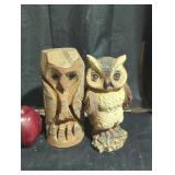 Pair of Carved Owl Figurines