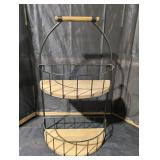 Two-Tiered Metal and Wood Basket Display