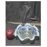 Ruffled Glass Bowl with Blue Detailing