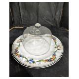 Floral Ceramic Cheese Plate with Glass Dome
