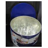 Decorative Tin with Glass Tumblers Set