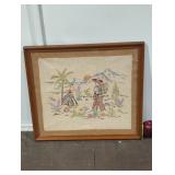 Framed Embroidered Desert Scene