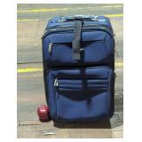 Blue Rolling Suitcase with Multiple Pockets