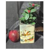 Vintage Festive Tin with Faux Plant