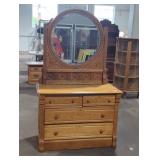 Vintage Wooden Dresser with Round Mirror