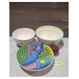 Assorted Ceramic Bowls and Decorative Plate