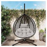 Black Metal Patio Swing with Stand, Egg Chair