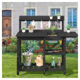 Black HDPE Garden Potting Bench with Shelf