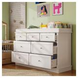 White Wood Changing Table, 7-Drawers