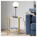 Brass Round Side Table with Glass Shelf