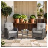 PlainCurve 3-Pc Brown Wicker Swivel Chairs